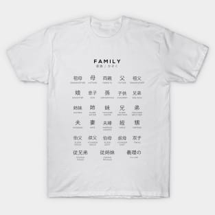 Japanese Family Chart - Family Members Kanji Learning Chart - White T-Shirt